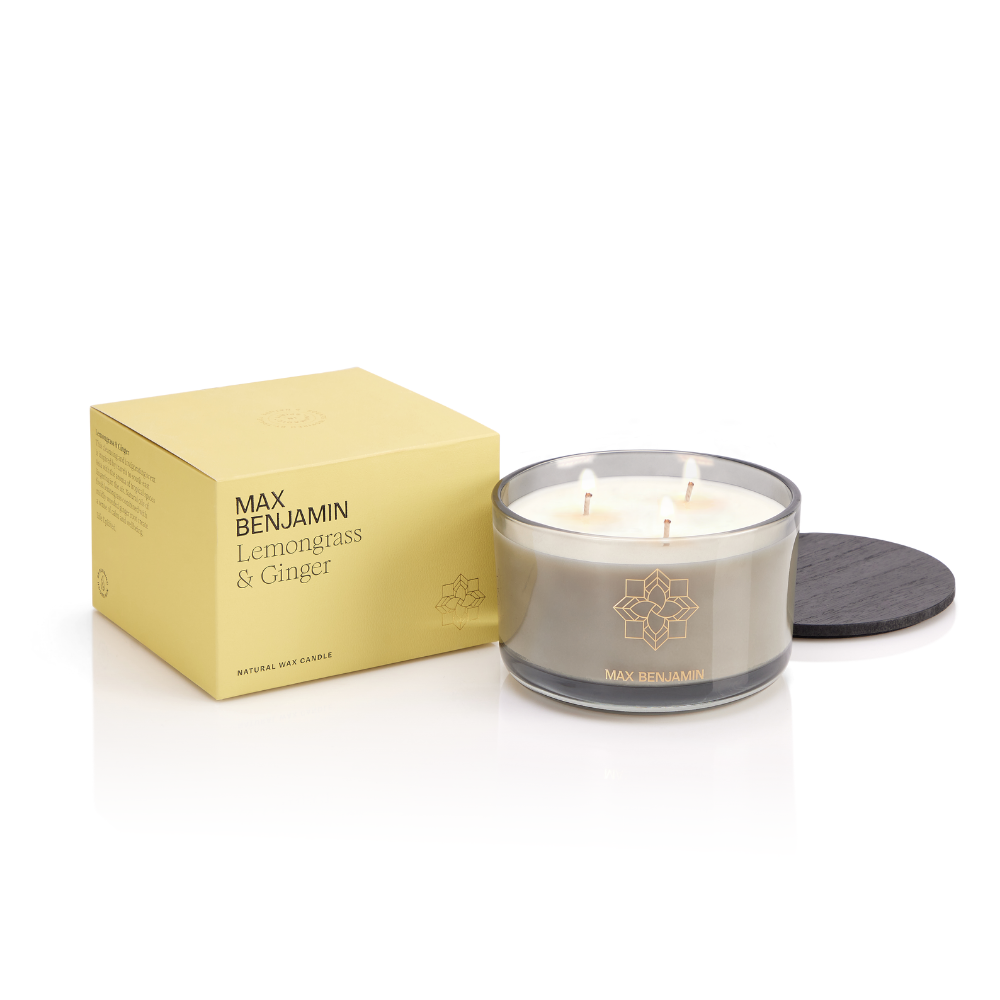 MAX BENJAMIN CLASSIC 3 WICK SCENTED GLASS CANDLE 560G | LEMONGRASS & GINGER