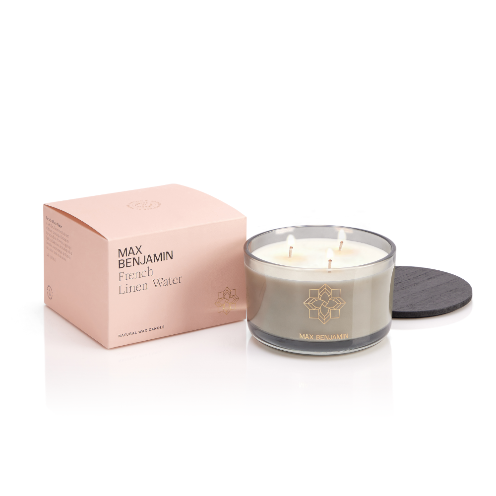 MAX BENJAMIN CLASSIC 3 WICK SCENTED GLASS CANDLE 560G | FRENCH LINEN WATER