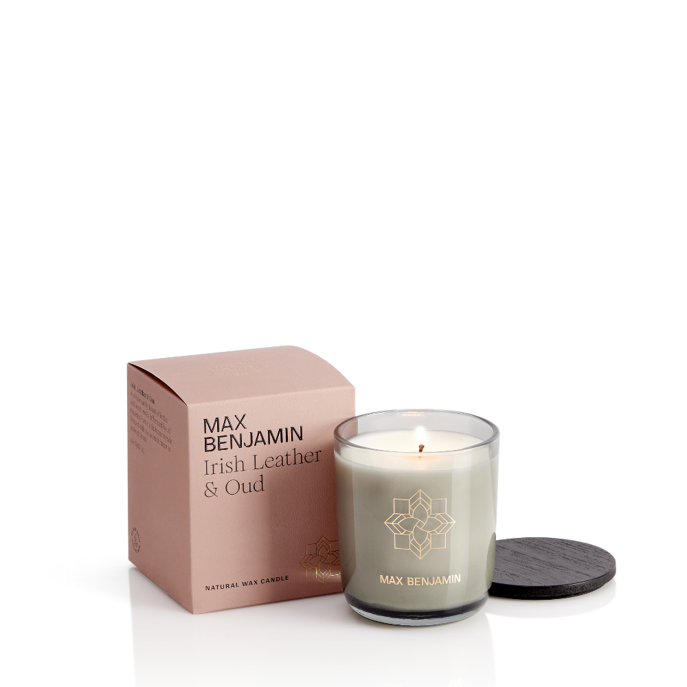 MAX BENJAMIN CLASSIC SCENTED GLASS CANDLE 210G | IRISH LEATHER & OUD