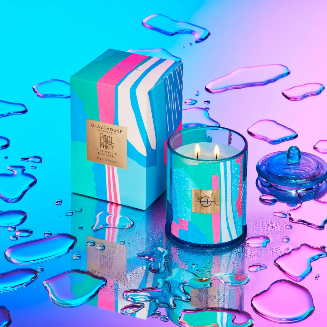 GLASSHOUSE FRAGRANCES SOY CANDLE 380G - POOL PARTY (LIMITED EDITION)