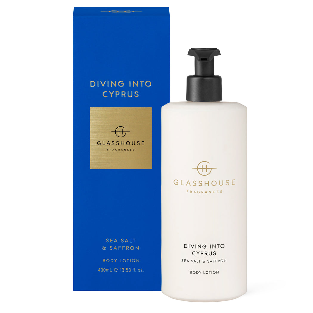 GLASSHOUSE FRAGRANCES 400ML BODY LOTION - DIVING INTO CYPRUS